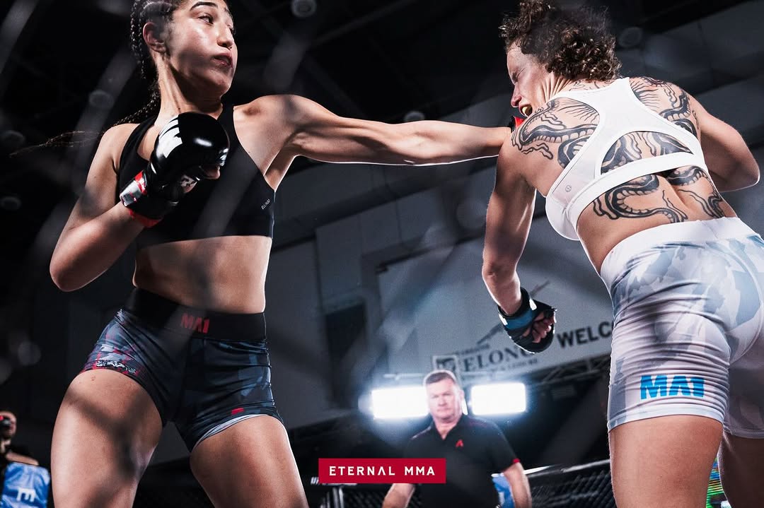 Ana Arvan landing a straight left during her fight